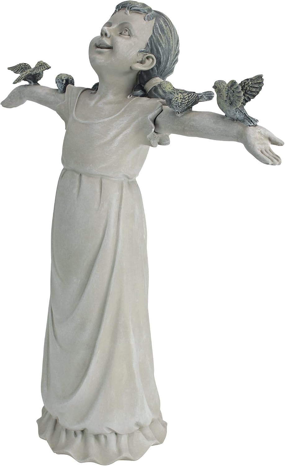 Design Toscano Basking in Glory Little Girl with Birds Outdoor Garden Statue, Medium, 16 inches tall, Cast Stone Resin