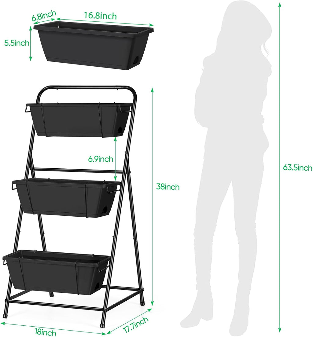 Raised Garden Bed 3 Tier Vertical Garden Planter Elevated Planter Boxes Outdoor Herb Planter with Drainage Holes