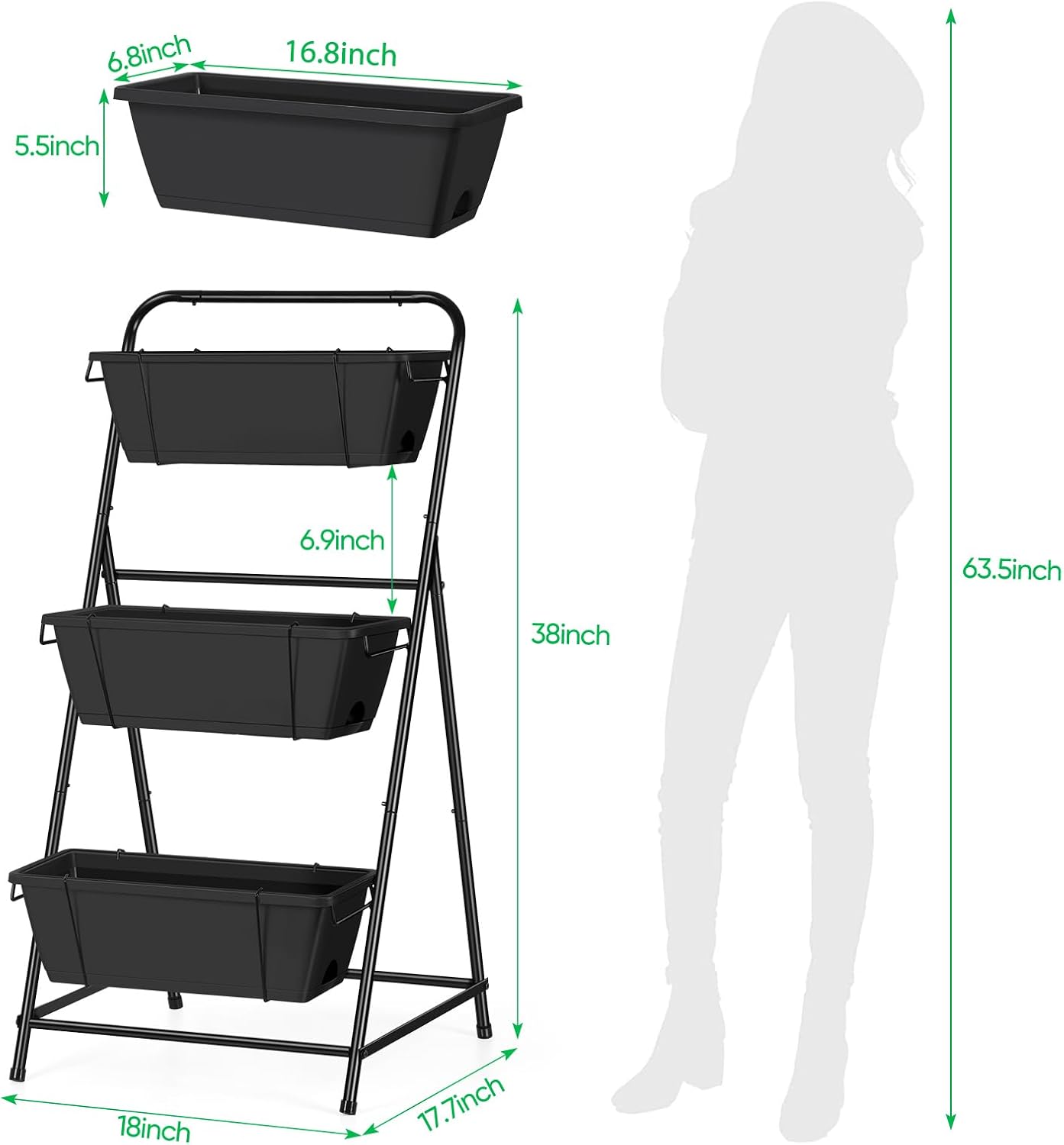 Raised Garden Bed 3 Tier Vertical Garden Planter Elevated Planter Boxes Outdoor Herb Planter with Drainage Holes