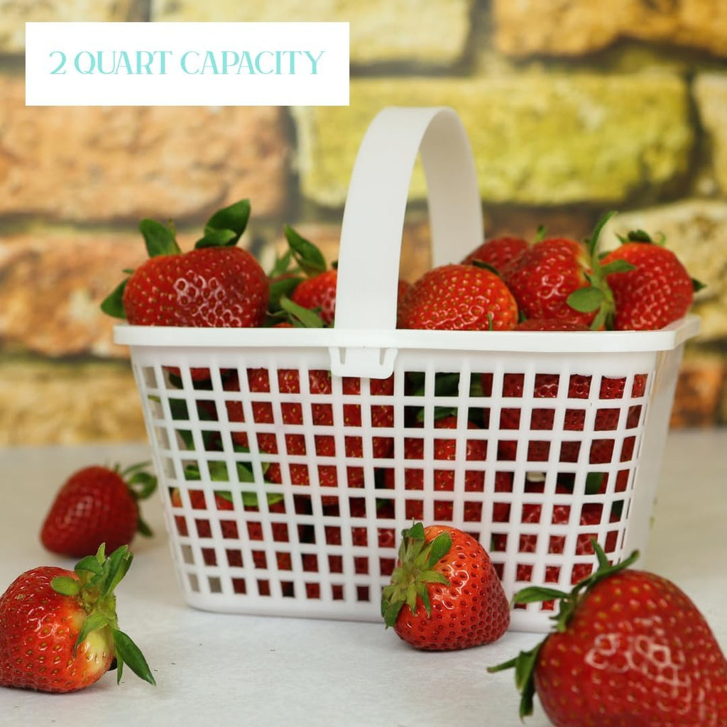 12 Pack – Small Plastic Basket with Handle for Produce Display, Harvesting Fruits and Vegetables, Party Décor, or