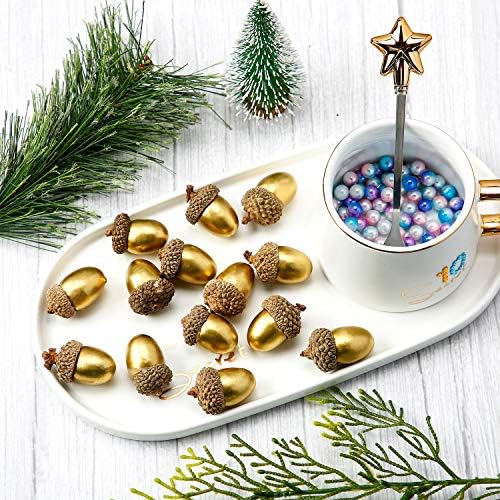 Pangda 60 Pack Artificial Acorns Decorative with Cap for Crafts, Gold