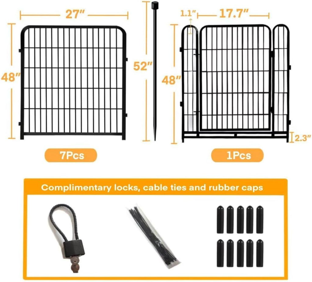 48 in(H) Decorative Garden Fence with Gate,8 Panels Total 17.7 Ft(L) Heavy Duty Iron Animal Barrier Fence for