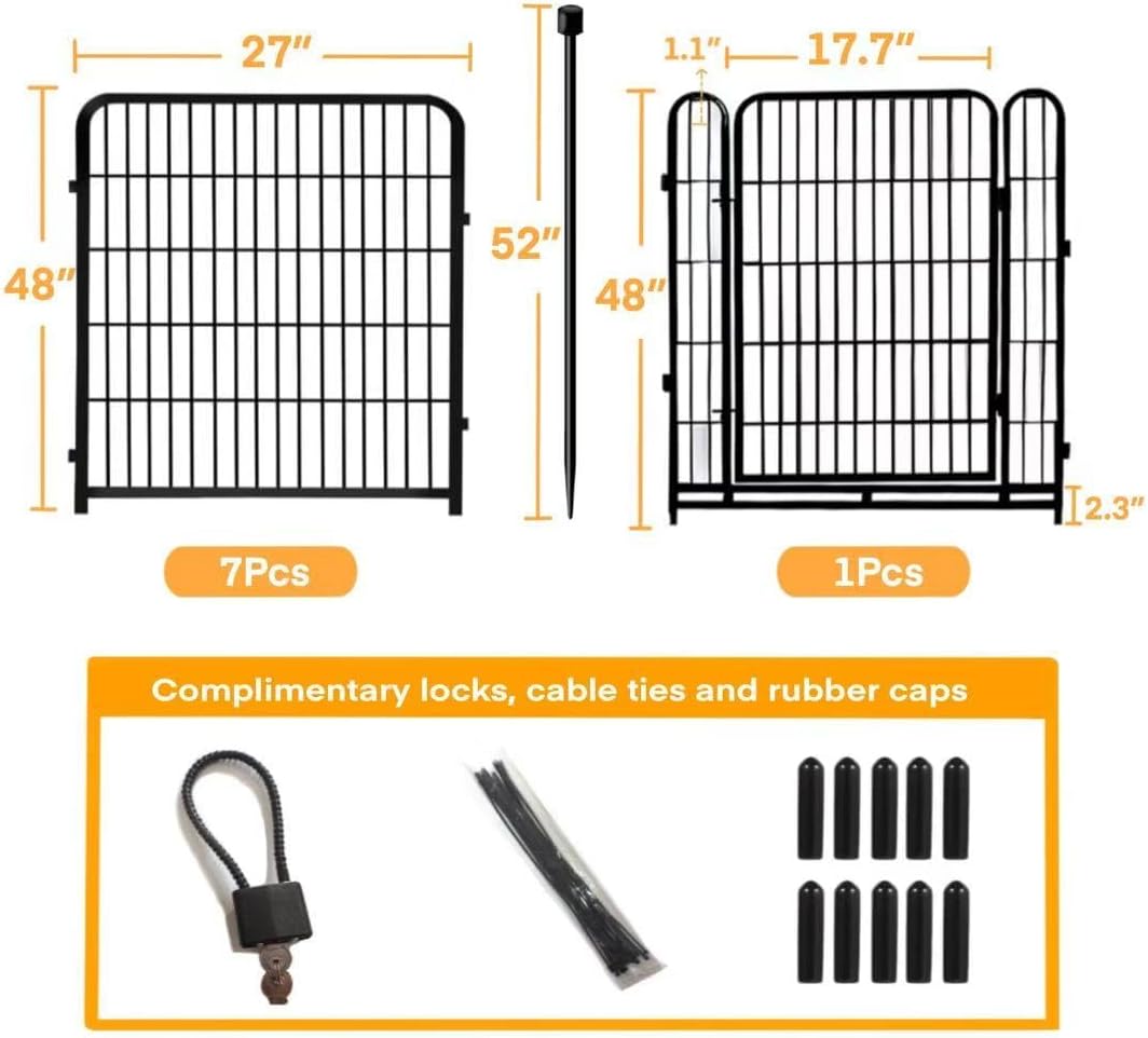 48 in(H) Decorative Garden Fence with Gate,8 Panels Total 17.7 Ft(L) Heavy Duty Iron Animal Barrier Fence for
