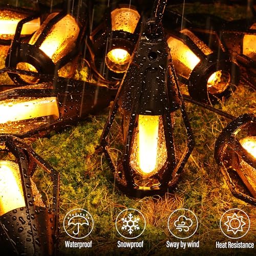 iBaycon Solar Flame String Lights, 27FT 10 LED Bulbs Waterproof, Warm White