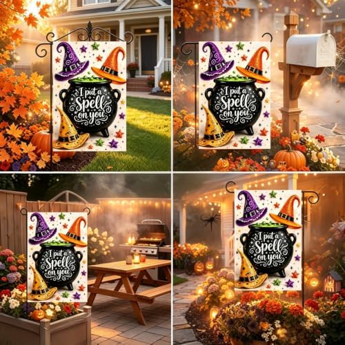 Halloween Witch Hat Garden Flag 12x18 Double Sided, Yard Flags for Outside