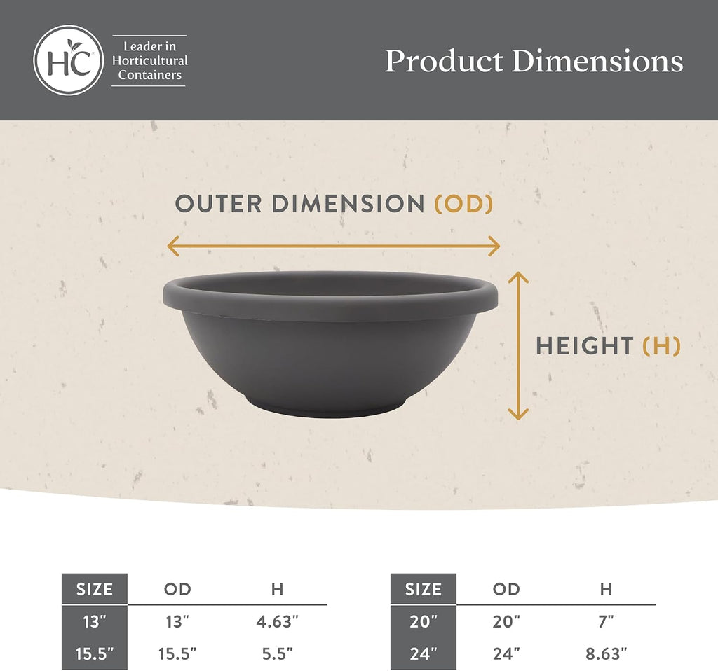 The HC Companies Shallow Planter with Drainage - Contemporary Garden Bowl Planter for Flowers, Herbs & More - Round