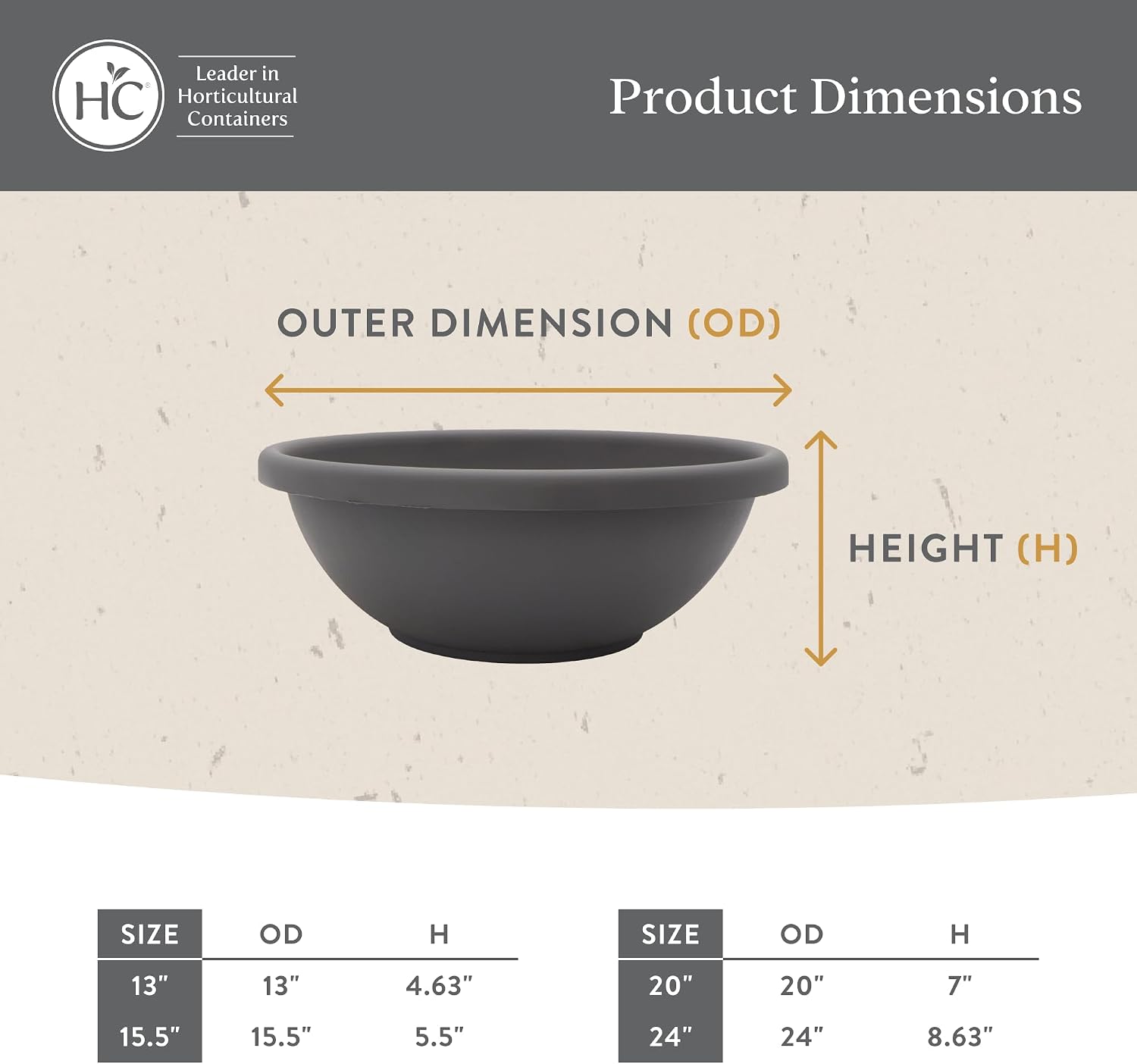 The HC Companies Shallow Planter with Drainage - Contemporary Garden Bowl Planter for Flowers, Herbs & More - Round