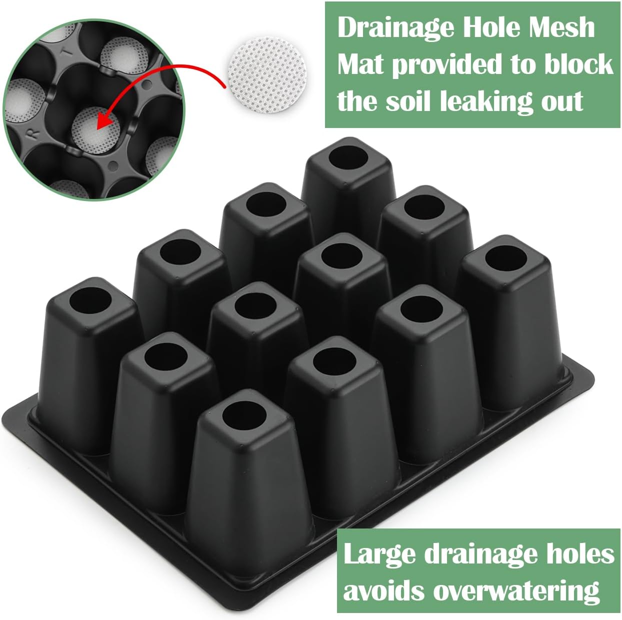 RooTrimmer 60 Pack Reusable 12-Cell Seed Starter Tray, Plant Starter Trays with Large Drainage Holes for Seed