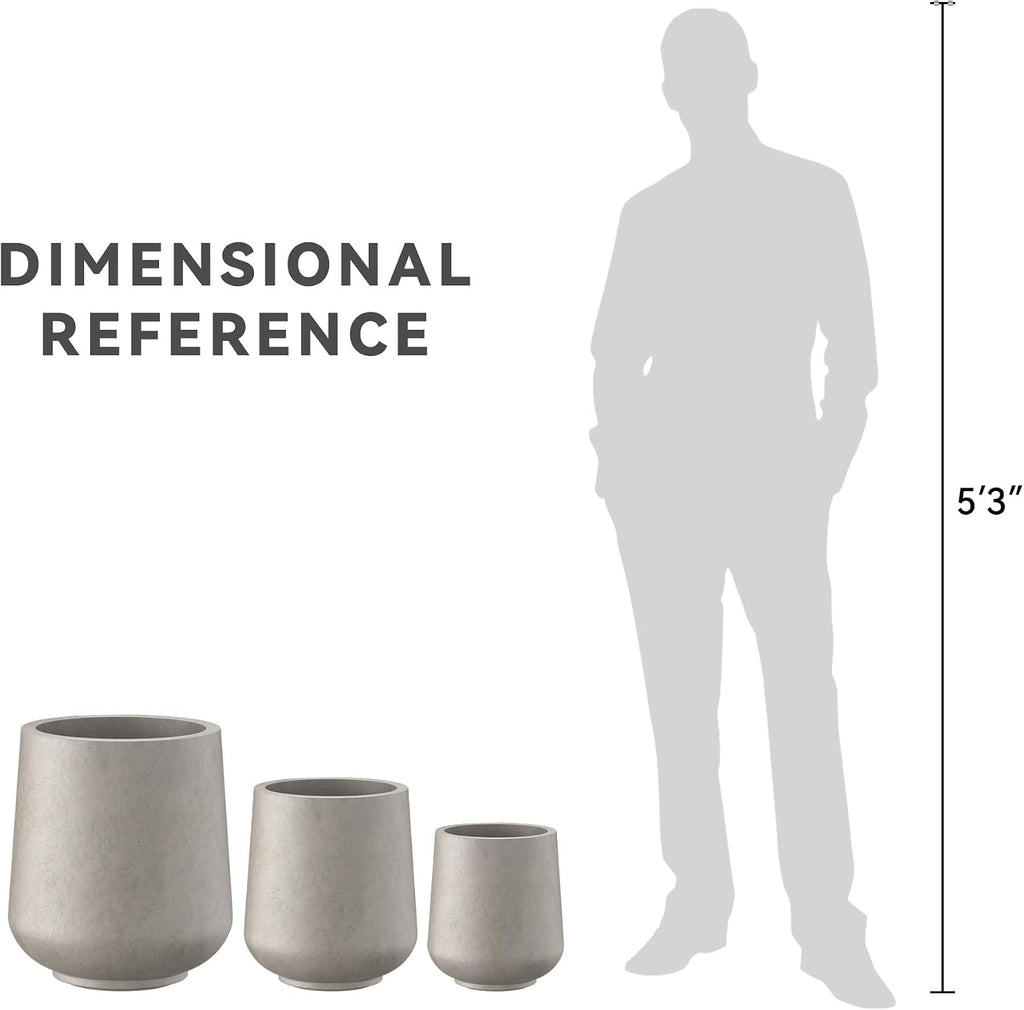 Kante Set of 3 Weathered Concrete Curved Round Planters for Modern Home | Handcrafted, Premium, Durable, All-Weather