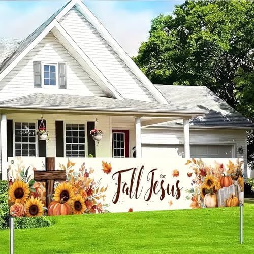 BlissYard Fall for Jesus Banner Christian Fence Decor 118 x 20 Inch