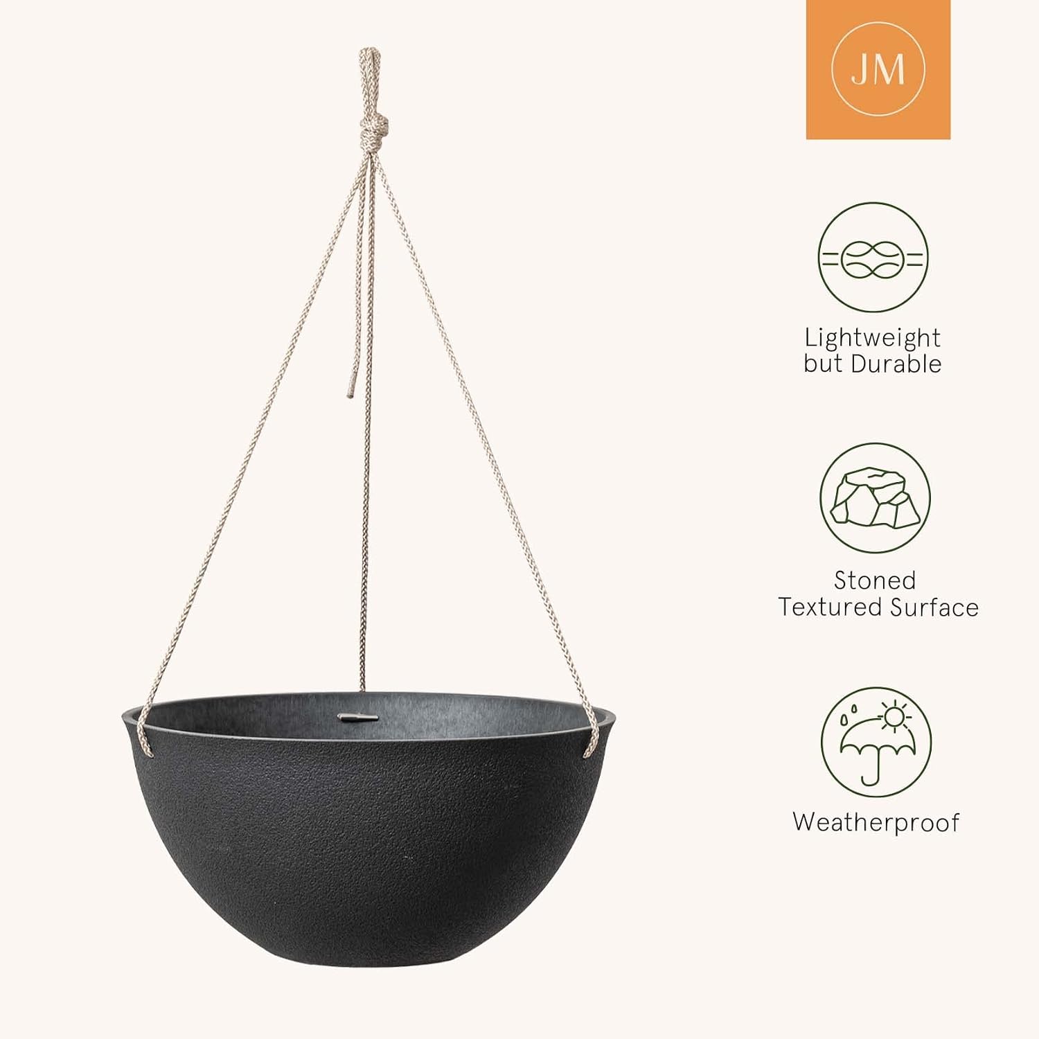 LA JOLIE MUSE Large Hanging Planters for Outdoor Plants, Set of 2, 13 Inch | Black Hanging Baskets with Drainage Holes