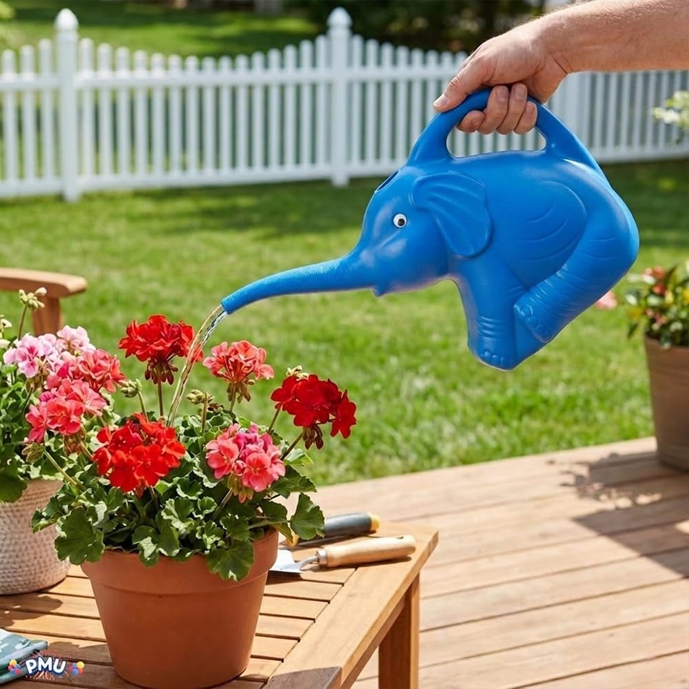 PMU 3Pcs 2-Quart Elephant Watering Can – Durable Plastic Garden Watering Can for Indoor & Outdoor Plants, Easy-Pour