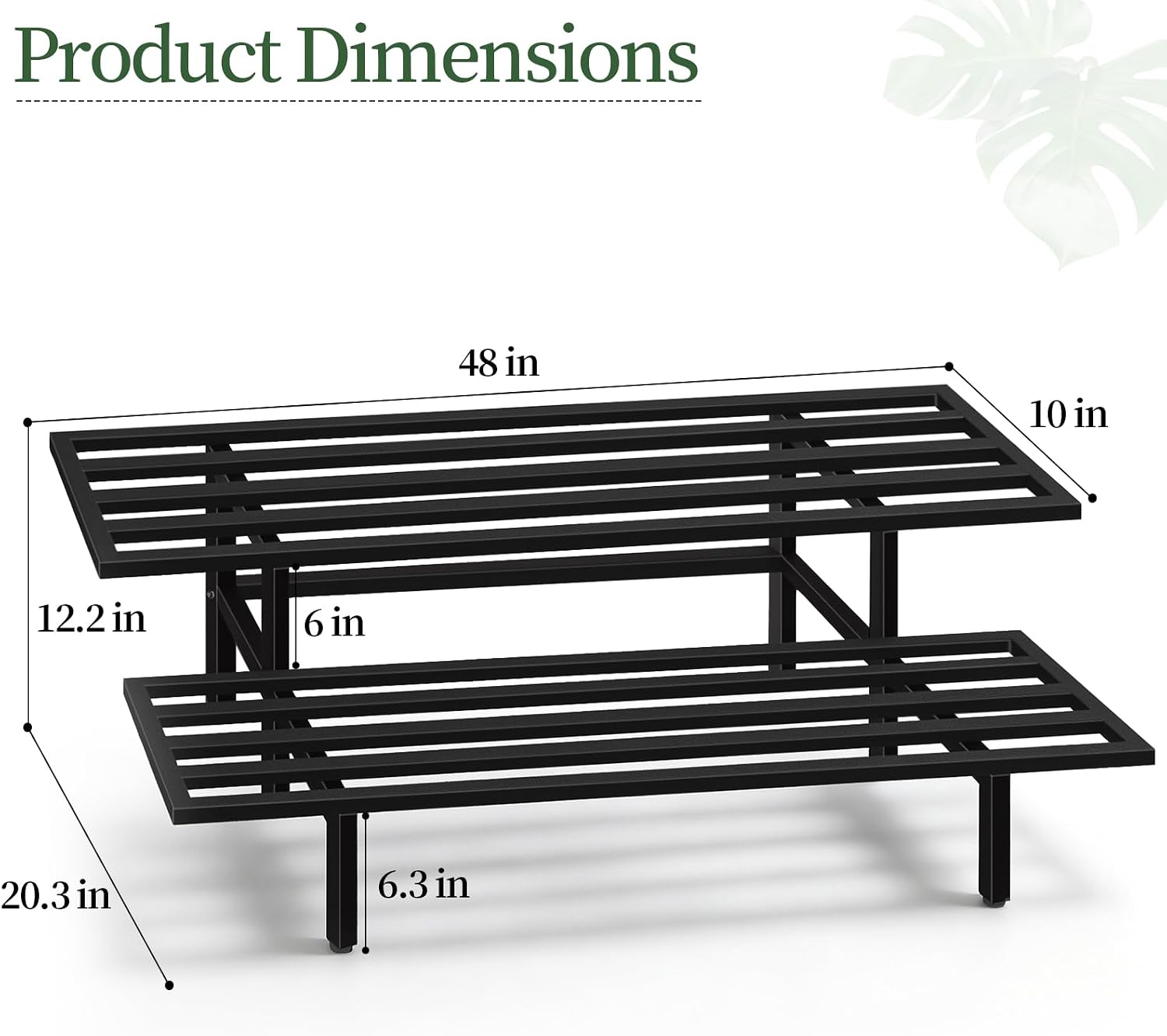 Heavy Duty Plant Stand Outdoor Indoor, Large Metal 48" L x 10" W x 12" H | Plant Stands Indoor Outdoor 2-Tier Flower