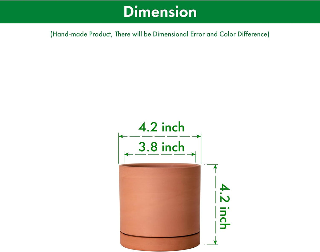 D'vine Dev 2-Pack Terracotta Plant Pots with Saucers, 4 Inch, 40-X-B-1 | Cylinder Shape, Timeless Style, Unglazed