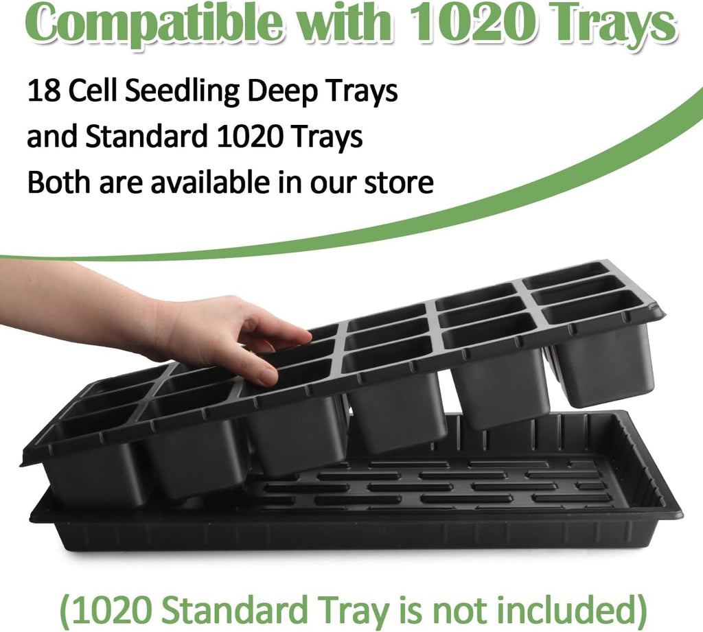 RooTrimmer 10 Pack 18 Cell Seed Starter Trays - 2.9 "Deep 3 Inch Big Cell Plastic Nursery Trays, 20" x 10", for 1020