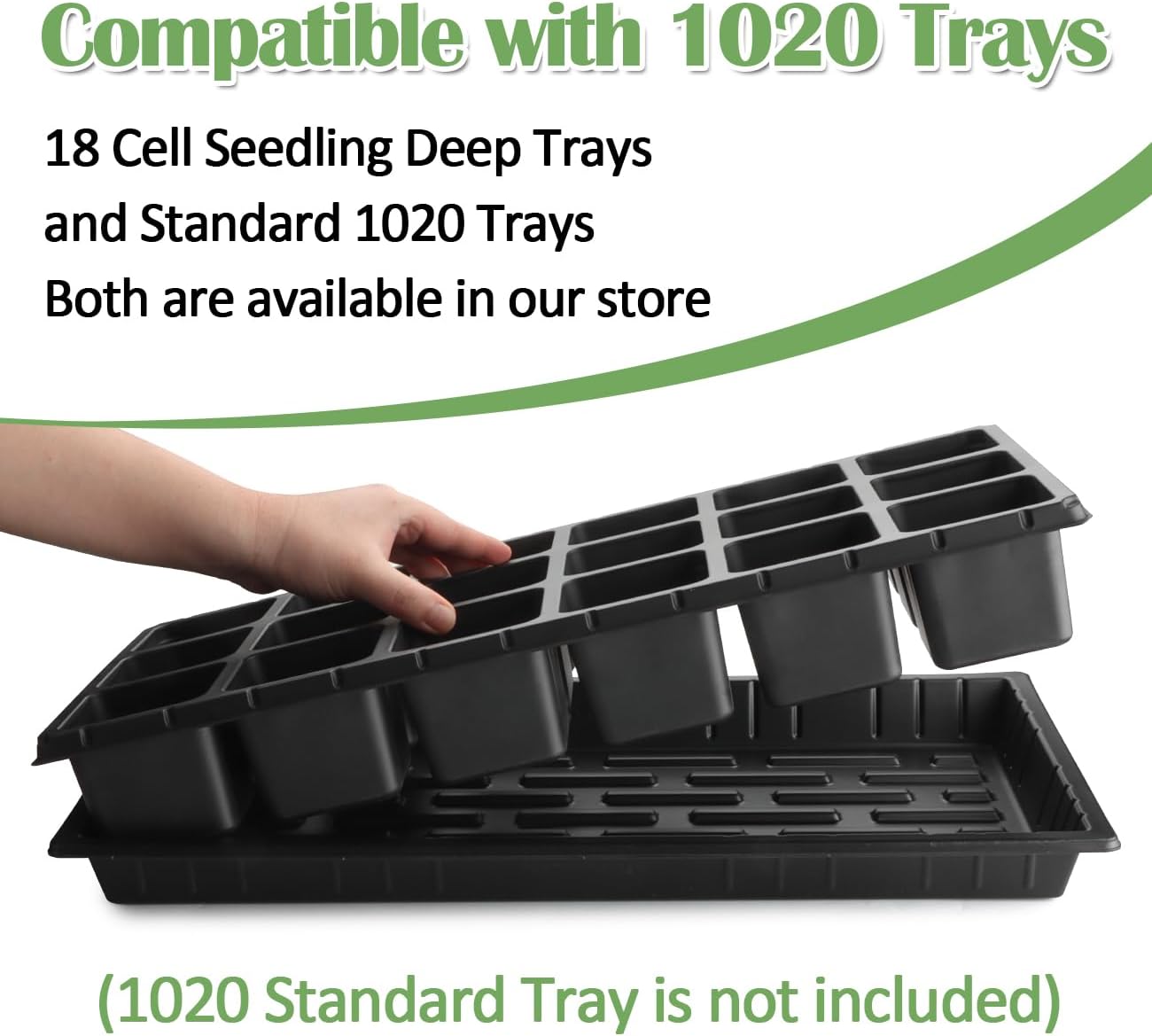 RooTrimmer 10 Pack 18 Cell Seed Starter Trays - 2.9 "Deep 3 Inch Big Cell Plastic Nursery Trays, 20" x 10", for 1020