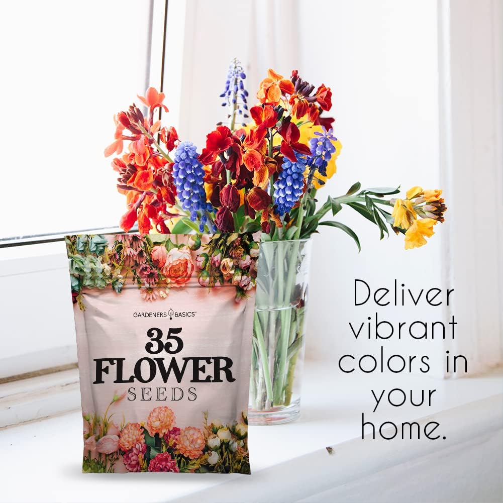 Gardeners Basics 35 Variety Heirloom Flower Seeds for Planting Outdoors | 35 annual and perennial varieties; over