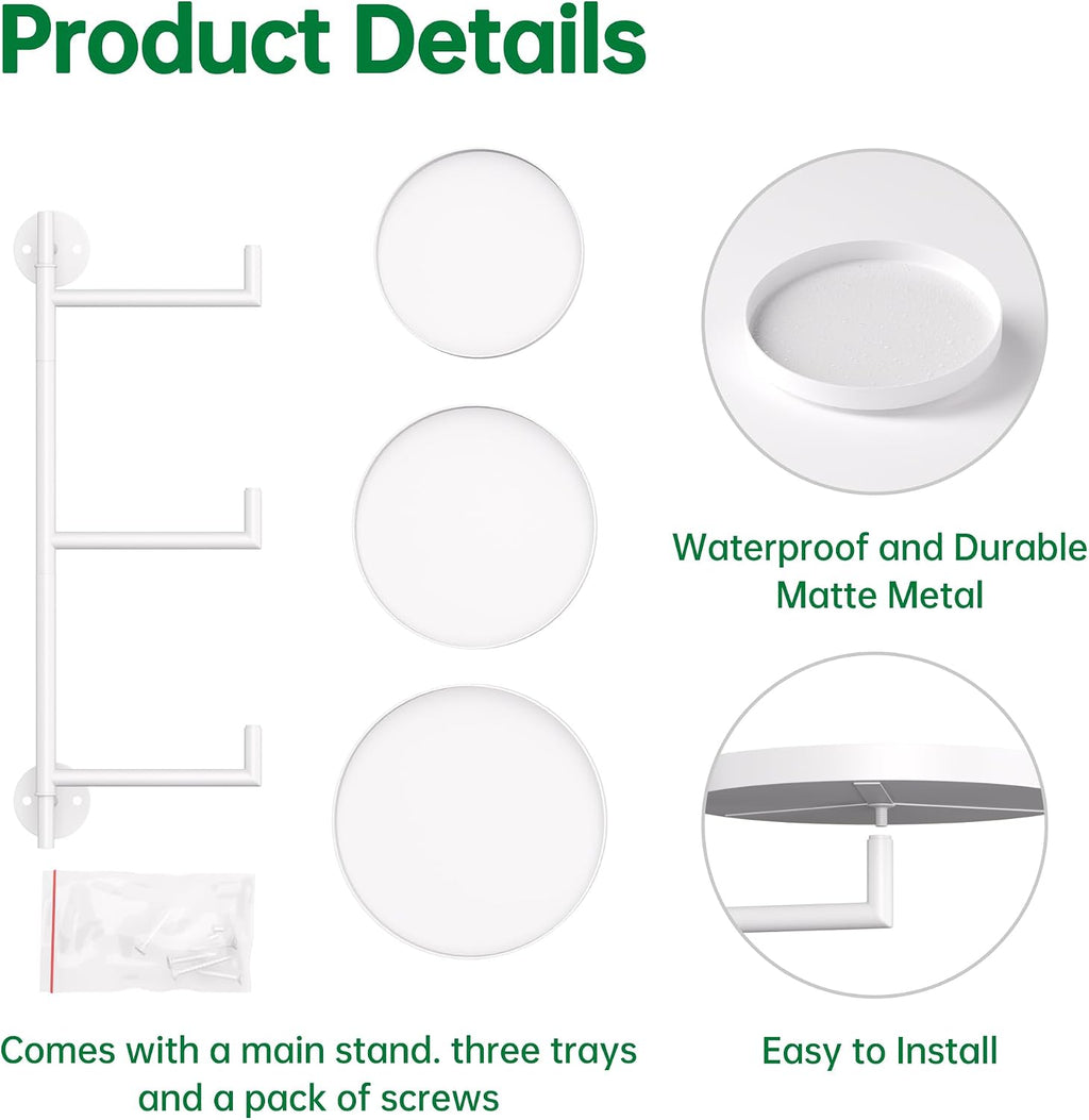 Rotating Window Wall Plant Shelves Stand Holder, 3 Tiered White Metal Floating Plant Shelf Hanger Indoor , Window Sill