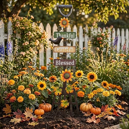 TERESA'S COLLECTIONS Fall Outdoor Decor Metal Rake Yard Stake 30"