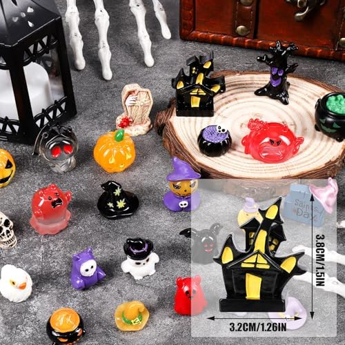 44Pcs Halloween Mini Resin Figures 44 Styles Little Figures to Hide Tiny Small Pumpkin Ghost Duck Skull Bulk Miniature Figurines for Halloween Party Favors DIY Craft Garden Dollhouse Decor