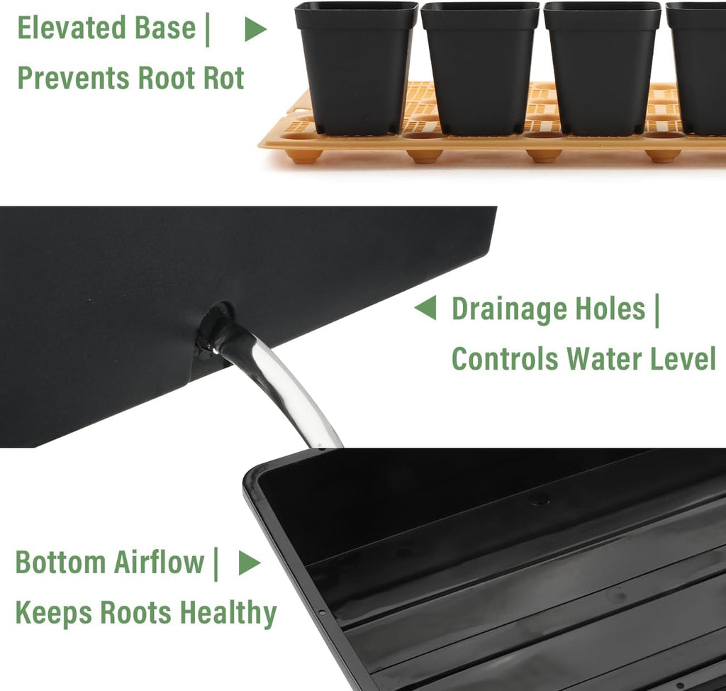 5 Pack Nursery Pots Trays with Removable Mesh Drainage Mat, Plastic Seed Starter Trays (17"x12"x3.5") with Drainage