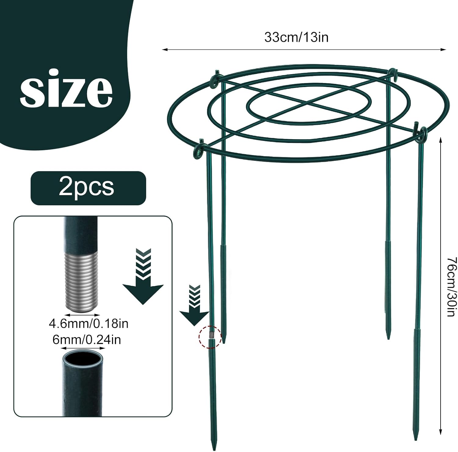 2Set Metal Peony Grid Cages, 30"H X 13"D Large Flower Support Cages Grow Through Hoop Ring Peony Stakes Garden Plant