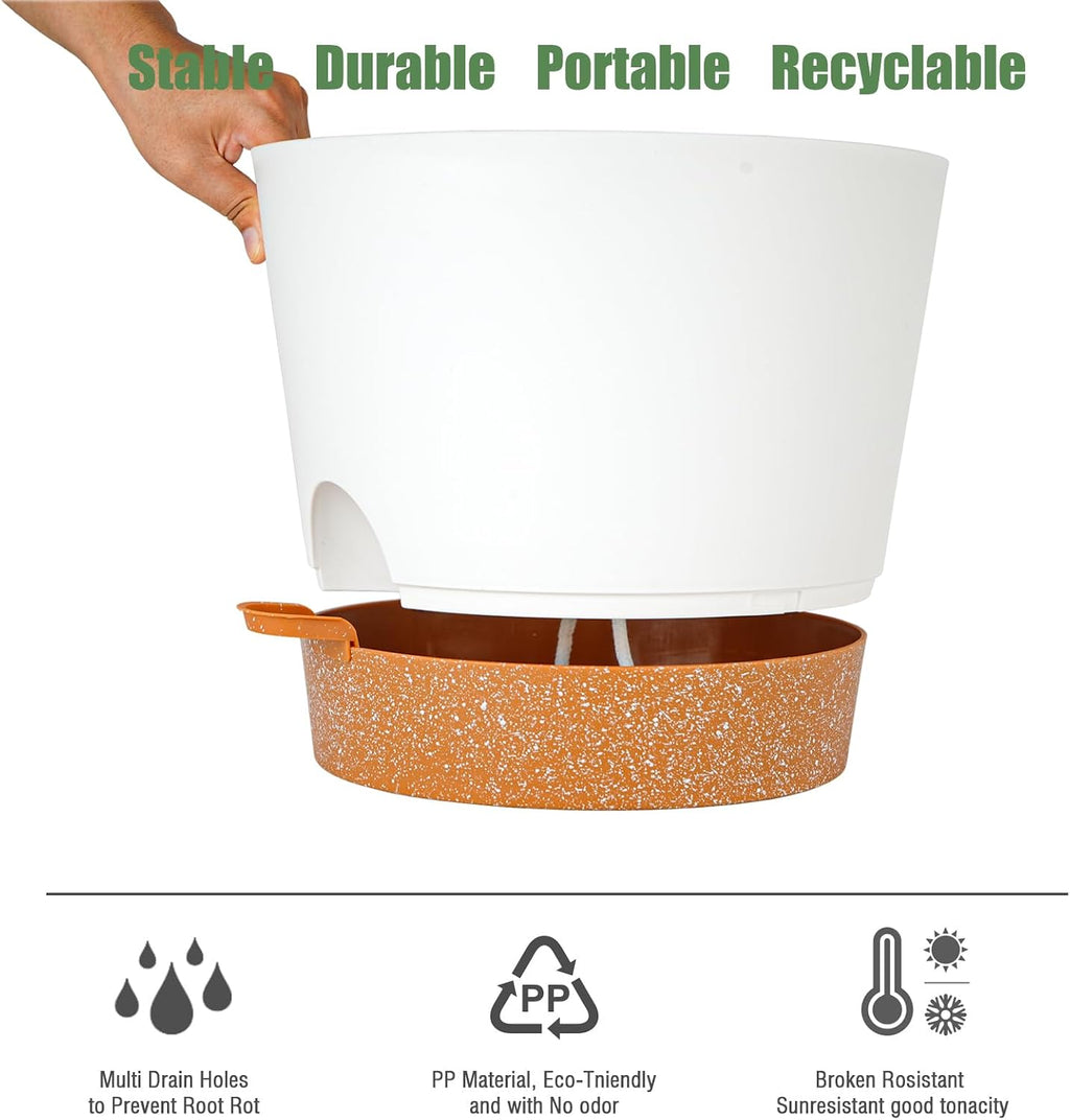 SwinDuck 12inch Large Self Watering Plant Pot, Plastic Cylinder Planter with 60Oz Deep Reservoir and Saucer for Indoor
