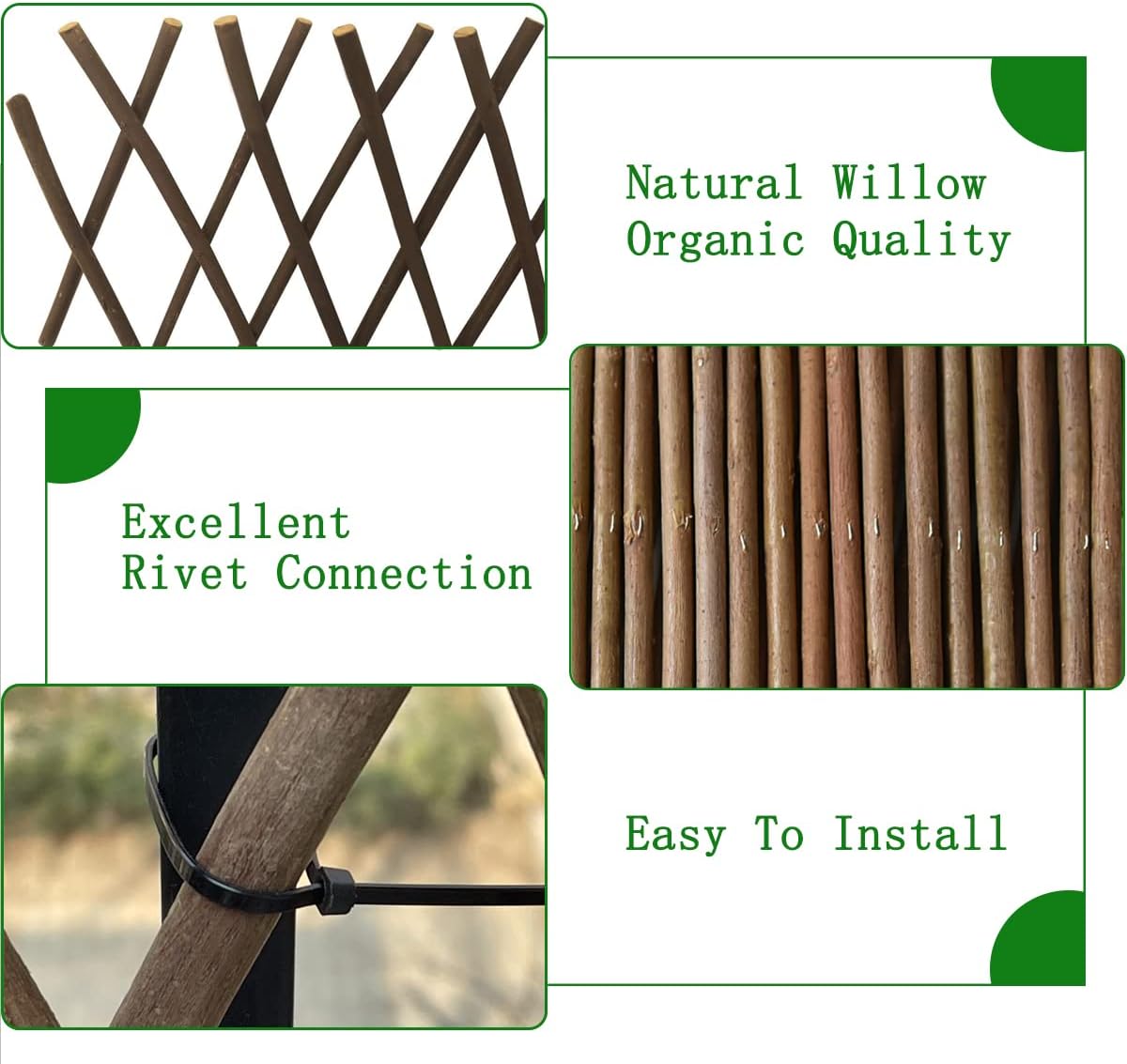Expandable Willow Lattice Fence Panel Plant Support Garden Trellis for Climbing Vine Ivy Rose Cucumbers Clematis