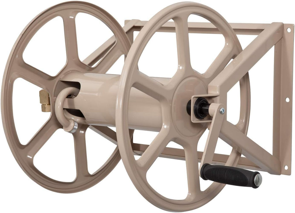 Liberty Garden 709 Steel Wall/Floor Mounted Hose Reel, Holds 200-Feet of 5/8-Inch Hose - Tan, 17.6 x 22 x 15