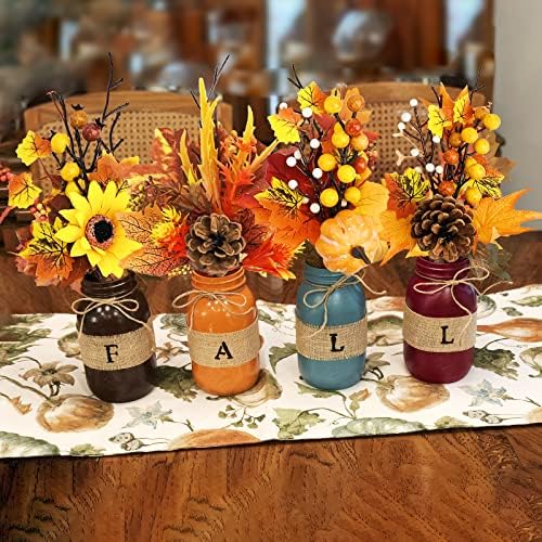 12 Pcs Fall Floral Picks, 12” Autumn Pumpkin Berry Picks Maple Leaves Stems Artificial Fall Flower for Harvest Halloween Thanksgiving Christmas DIY Home Table Decor