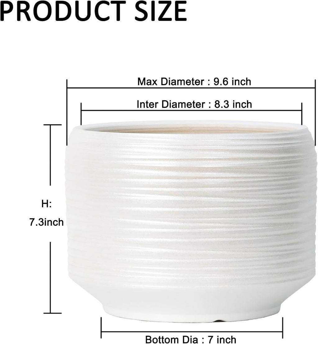 10 Inch Ceramic Plant Pot with Drainage – Large Flower Pot for Indoor Outdoor Plants, Modern Decorative Planter for