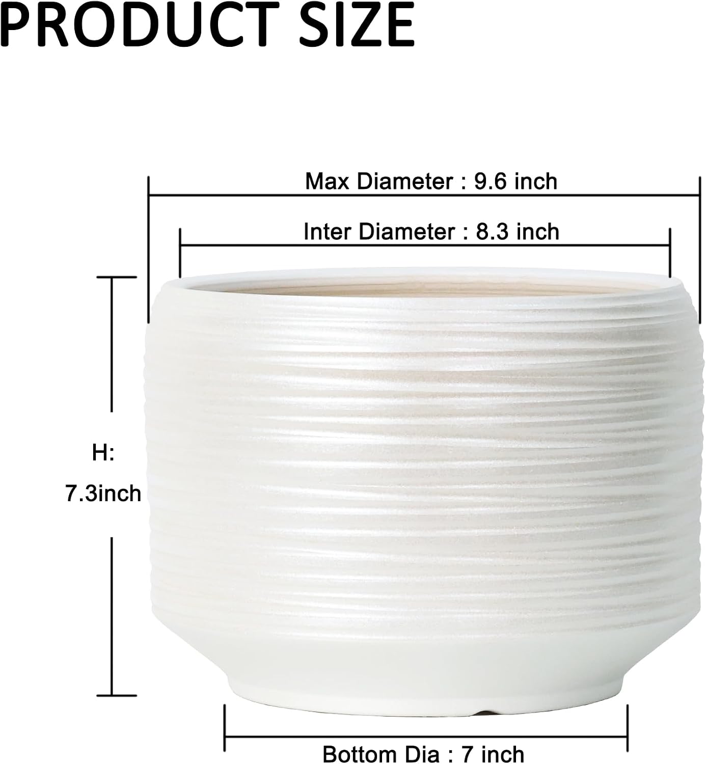 10 Inch Ceramic Plant Pot with Drainage – Large Flower Pot for Indoor Outdoor Plants, Modern Decorative Planter for