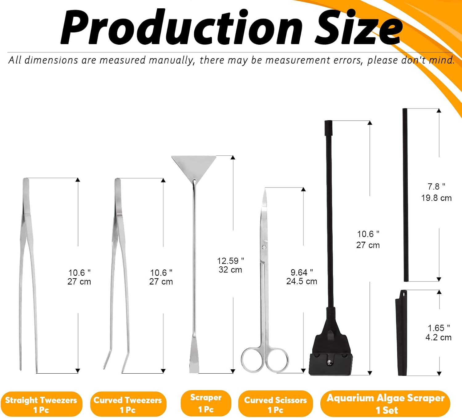 13Pcs Aquascape Tools Kit - Stainless Steel Aquarium Plant Tools - Tweezers, Scissors, Scraper, Sand Spatula for Fish