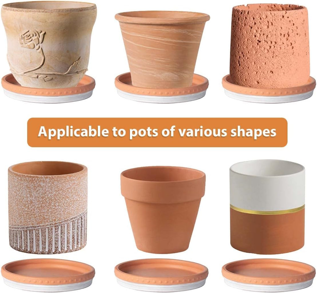 YBX 8-inch Plant Saucer Premium Terracotta Saucer Round Ceramic Plant Trays, Pack of 2 (White/Terracotta) | Glazed