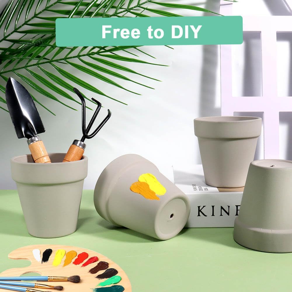 3 Inch Grey Terracotta & Clay Pot with Drainage, 20 Pack | Clay Flowerpot, Nursery pot for succulents, cactus, herbs