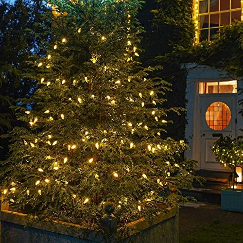 Dazzle Bright C9 Christmas Lights Outdoor, 50 LED 33ft Waterproof Green Wire String Lights, Indoor Outdoor Fairy Lights for Christmas Tree Xmas Yard Party Wedding House Decorations (Warm White)