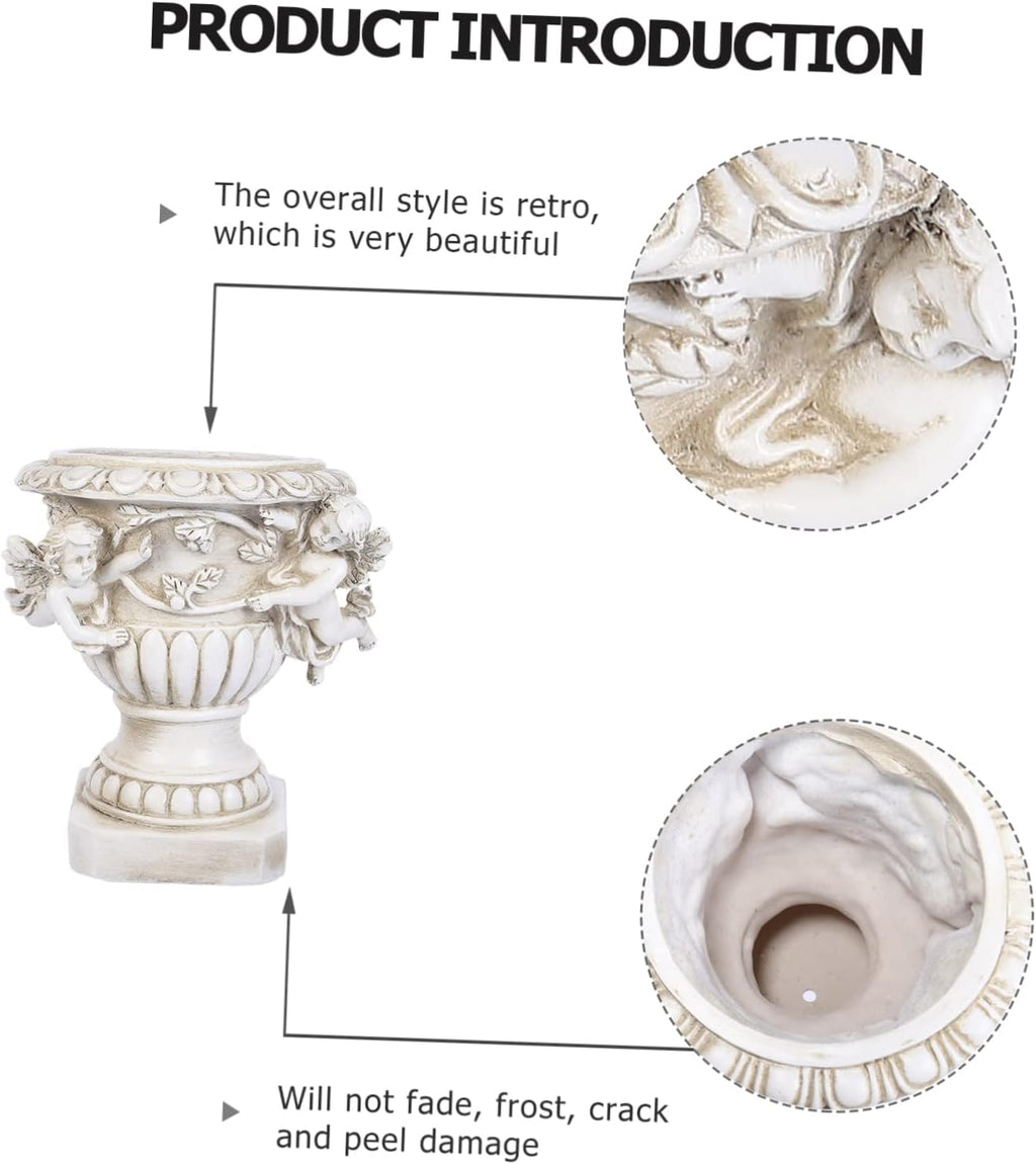 Outdoor Flowerpot European Style Beige Resin Crafts for Plants Decorative Outdoor Statue Pot Ideal for Yard and Garden