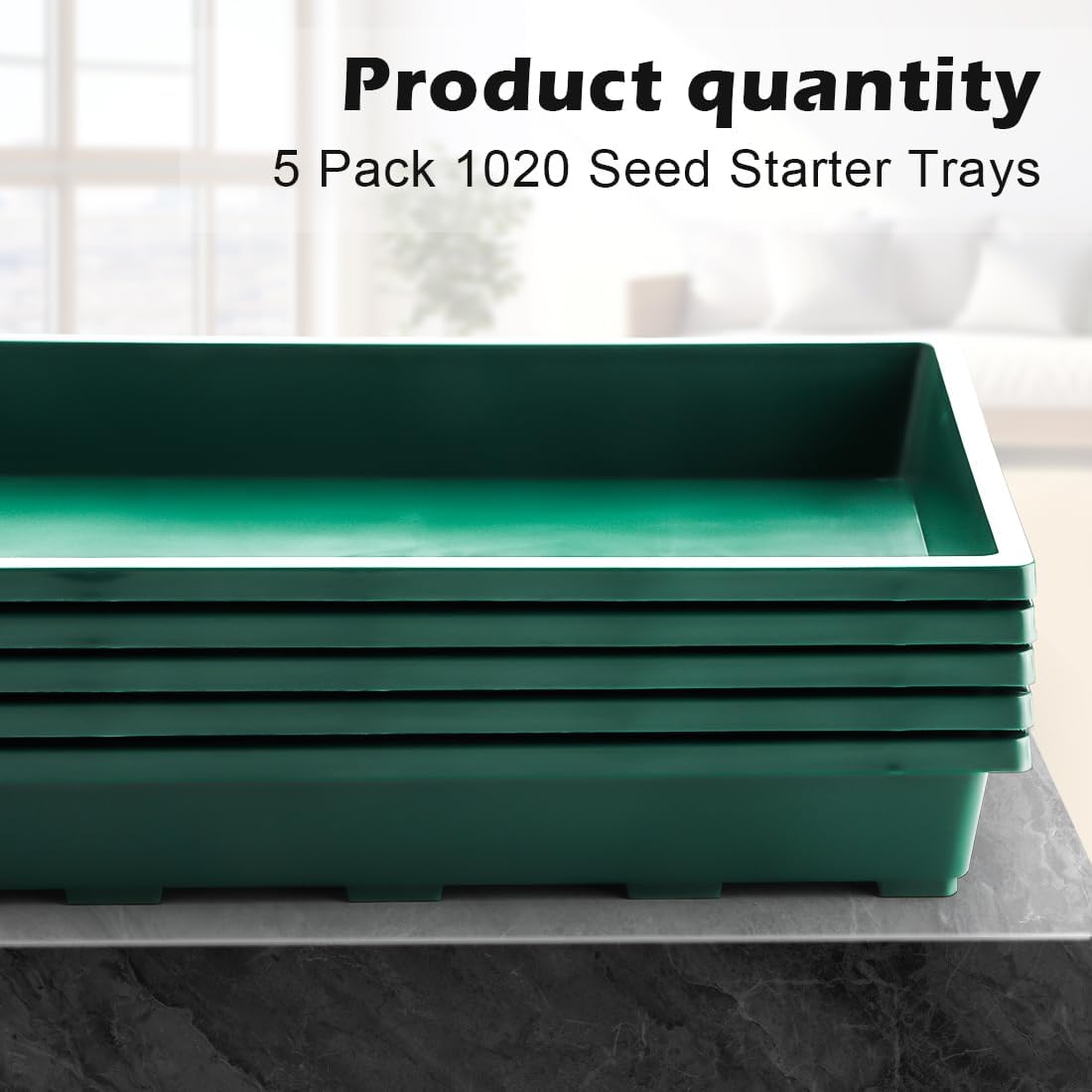 RooTrimmer 1020 Nursery Pots Trays 5 Pack, Plastic Flat Seed Starter Trays, Durable Seedling Potting Tray for Carrying