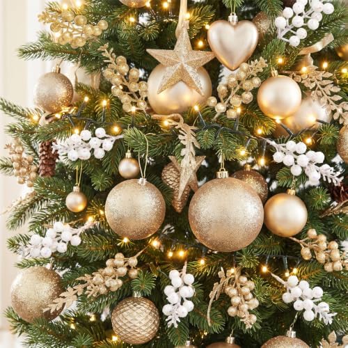 Geosar 36 Pcs Christmas Glittered Berries Stems, Gradient Gold