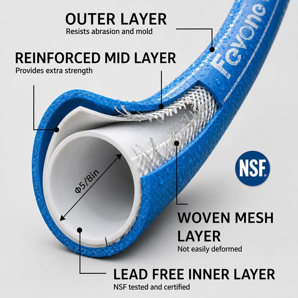 Heavy Duty Garden Hose 105 ft, Hybrid Polymer Water Hose | Flexible, Leak-Free, Lightweight, 5/8 ID, 600 PSI, 3/4 GHT