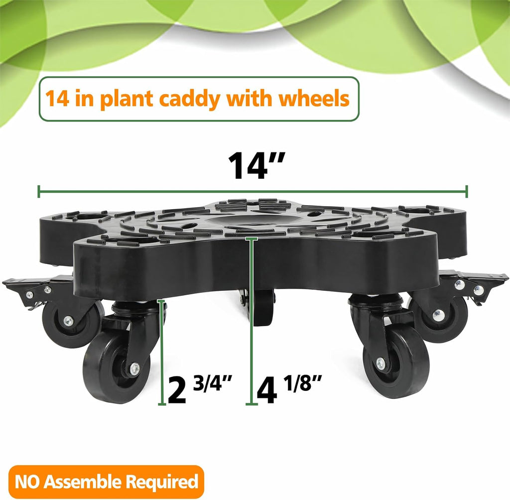 2Packs 14in Plant Caddy with Wheels - 14inch Indoor Outdoor Plant Stand No Assembly Required Flowerpot Down Under Plant
