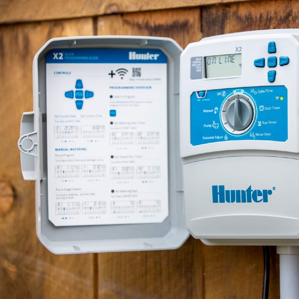 Hunter X2 4 Zone Sprinkler Controller, WiFi Compatible Sprinkler Timer