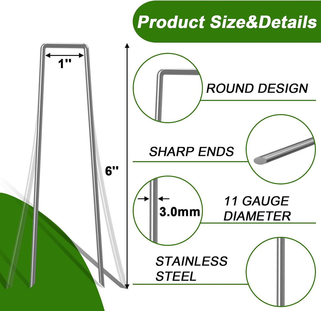 Landscape Staples 6 Inch Galvanized Anti-Rust Garden Stakes 11 Gauge | 100 Pack Sod Yard Pins Heavy Duty Lawn Stake for