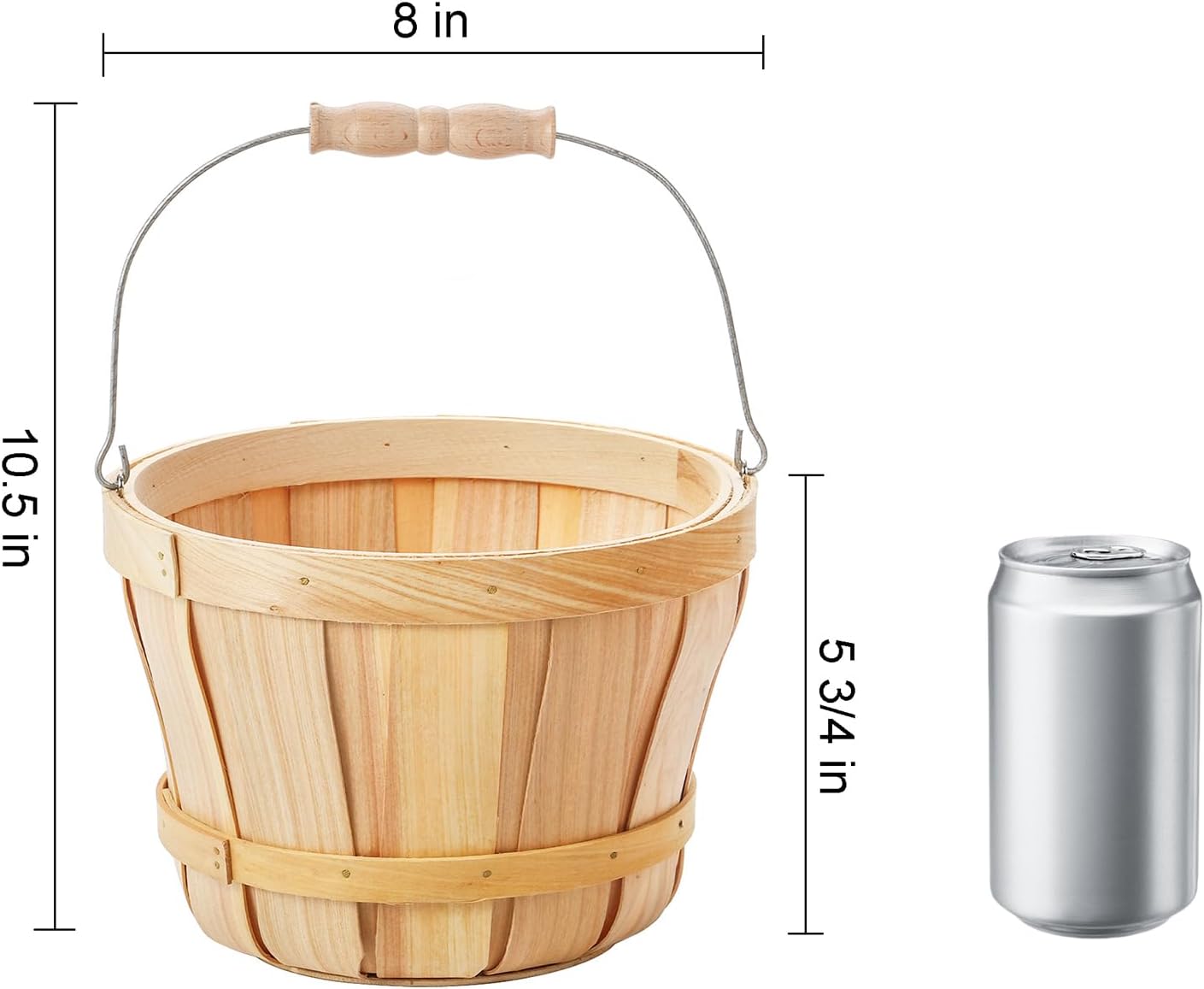 Okllen 2 Pack Round Wooden Baskets with Handle, Empty Wood Fruit Buckets, Easter Basket Fall Harvest Basket for Display