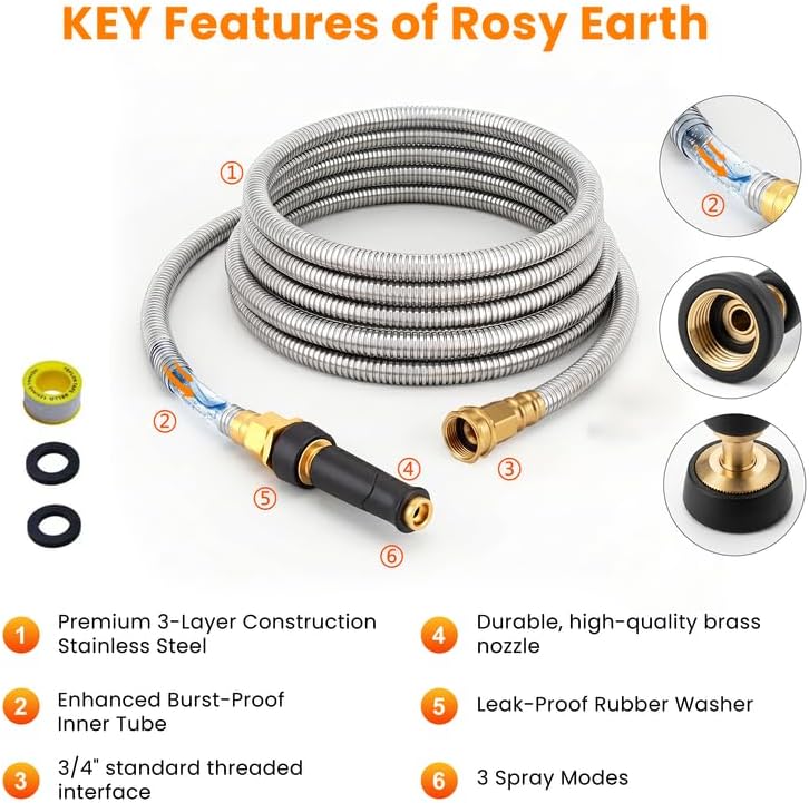 Expandable Metal Garden Hose 50 FT - 304 Stainless Steel Water Hose 50 FT - Lightweight non Kinking Flexible Garden