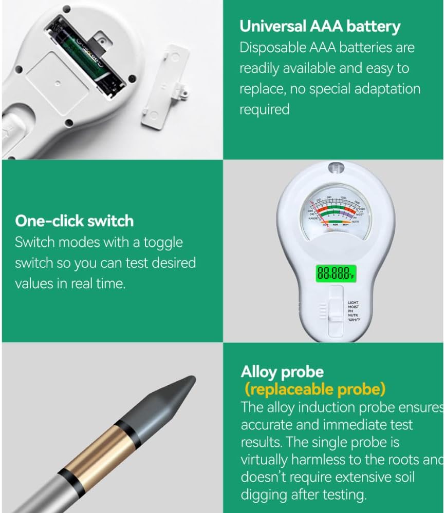 Soil Tester 6-in-1 Soil Moisture Meter Sunlight/Moisture/Fertility/PH/Environment Temperature/Environment