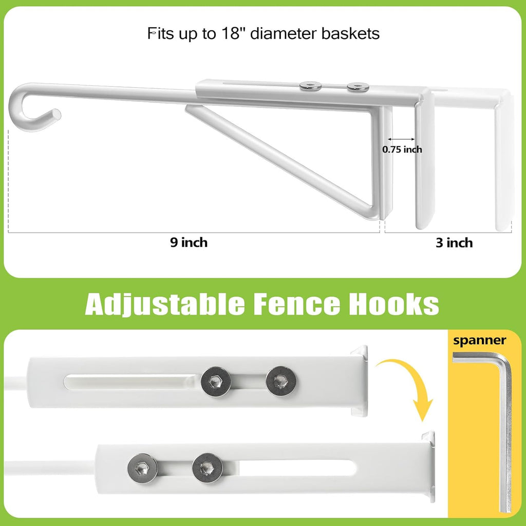 Adjustable Vinyl Fence Hooks for Hanging Plant Fit Fence Widths 0.8-3 Inch, Heavy Duty Fence Plant Hangers for Hanging