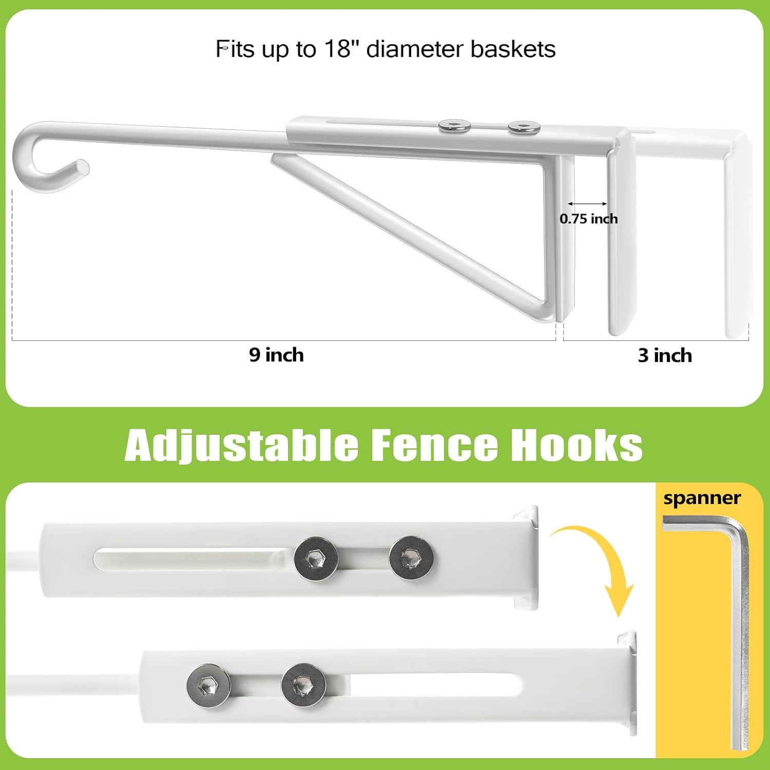 Adjustable Vinyl Fence Hooks for Hanging Plant Fit Fence Widths 0.8-3 Inch, Heavy Duty Fence Plant Hangers for Hanging