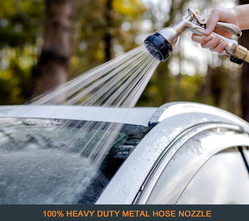 Heavy Duty Metal Garden Hose Nozzle, 7 Patterns, Rear Trigger | High pressure metal sprayer for garden, car wash, pet