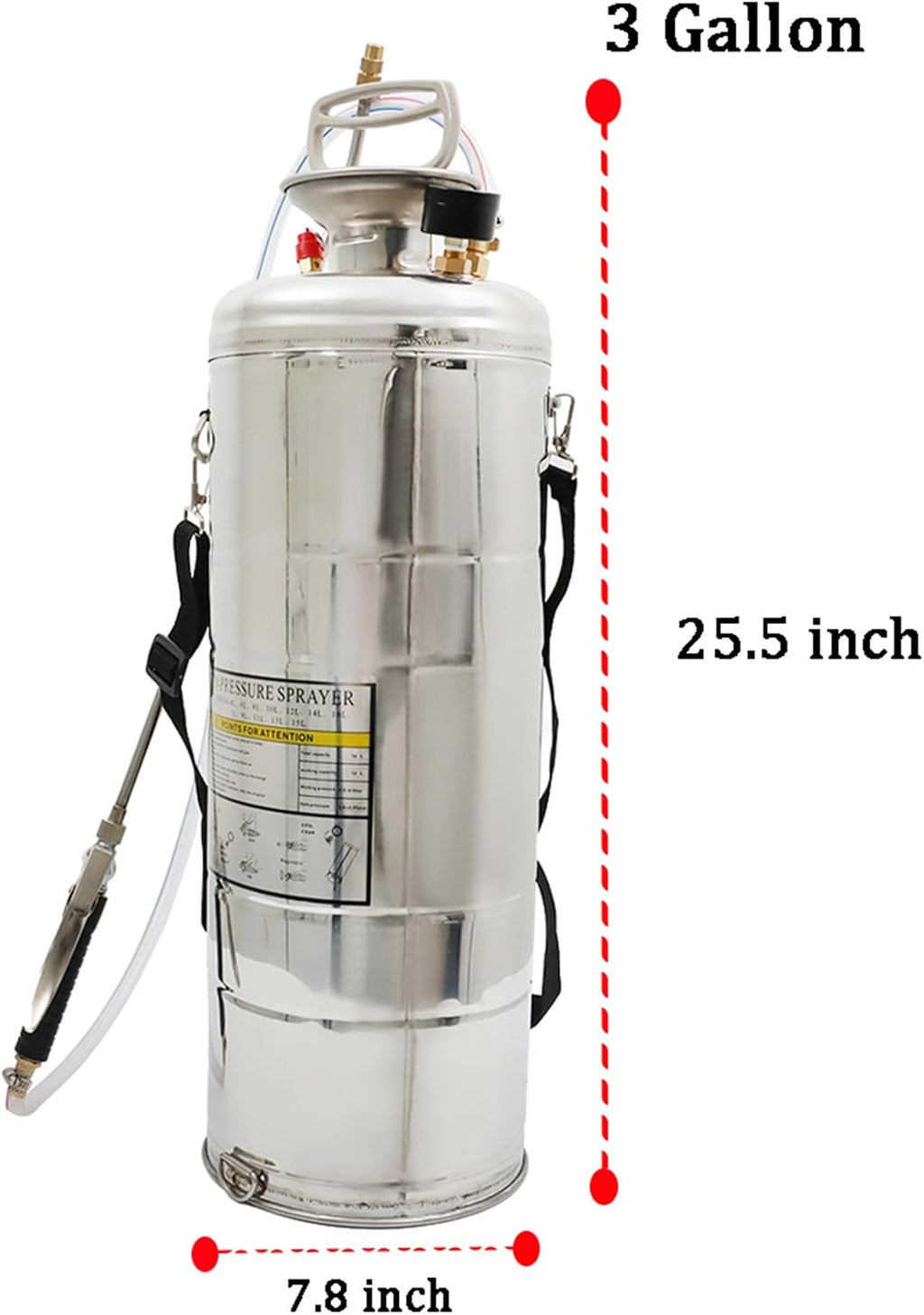 Heavy Duty Stainless Steel Sprayer, 3 Gallon Pump Sprayer, 12L Stainless Hand Pump Sprayer for Lawn, Garden Watering